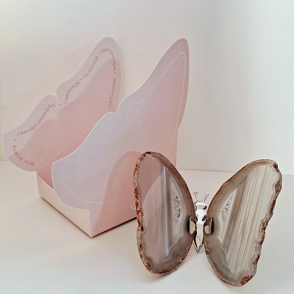 Borboleta Ágata Cinza - Prata - Coleção Asas