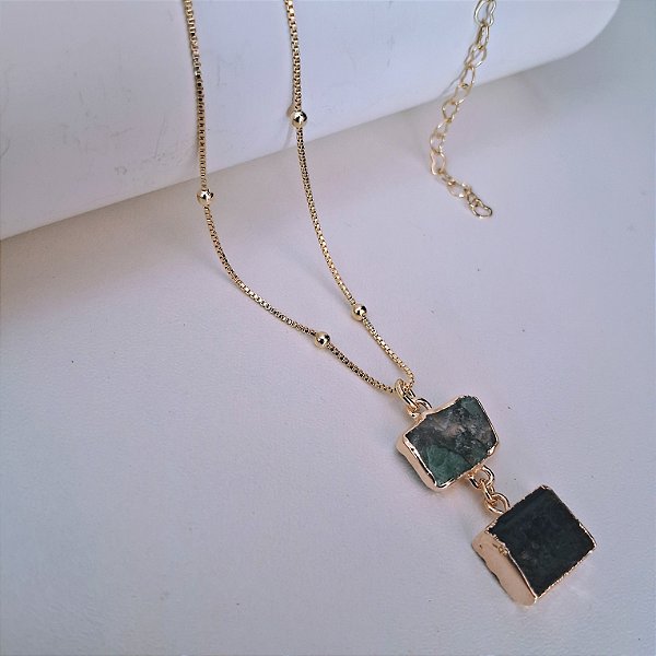 Colar Bolinha Esmeralda e Turmalina Negra - Folheado a Ouro