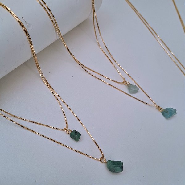 Colar Duplo Duas Pedras Brutas - Folheado a Ouro