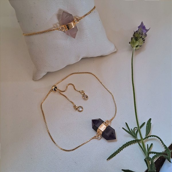 Pulseira Gravata Cristal Biterminado - Folheados a Ouro