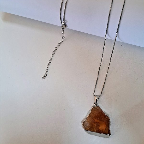 Colar Longo Citrino - Ródio Branco