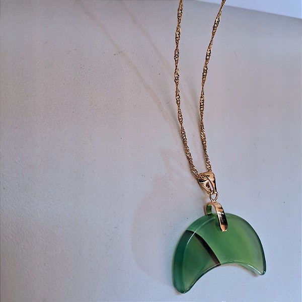Colar Lua Ágata Verde - Folheado a Ouro