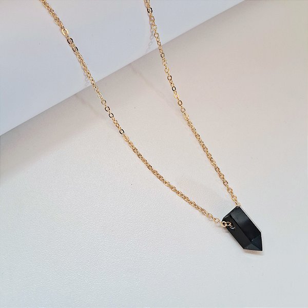 Colar Ponta Ônix - Folheado a Ouro