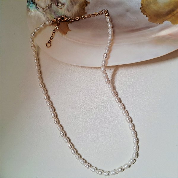 Choker Pérola Água Doce - Folheado a Ouro