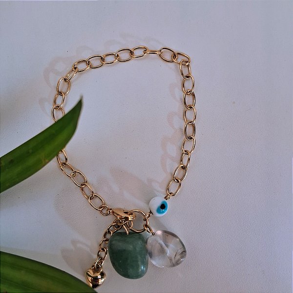 Pulseira Olho Grego Cristais Rolados - Folheado a Ouro