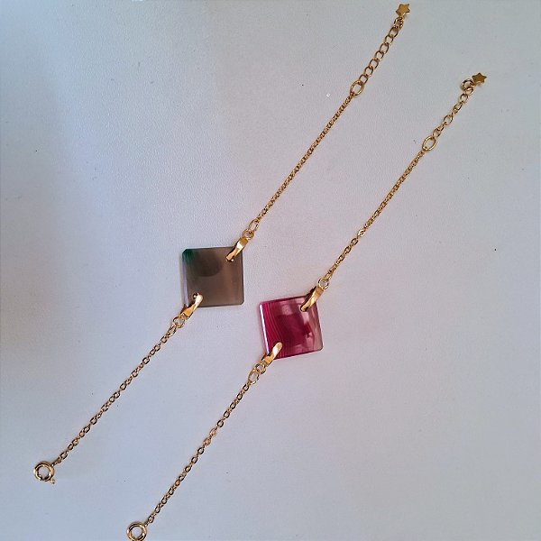 Pulseira Triangular Ágata - Folheado a Ouro