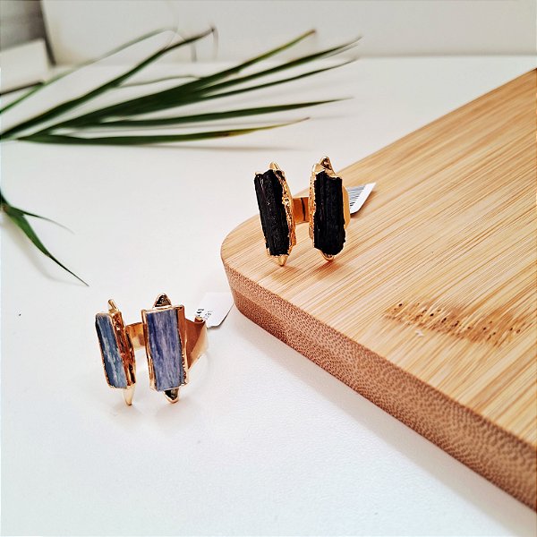 Anel Regulável Cristal Duplo - Folheado a Ouro