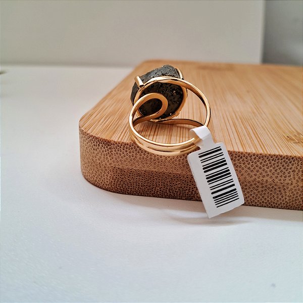 Anel Regulável Hippie Redondo Pirita Bruta - Folheado a Ouro