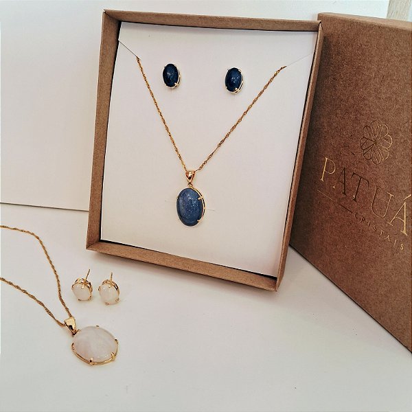 Conjunto Brinco e Colar Garra Oval - Folheado a Ouro