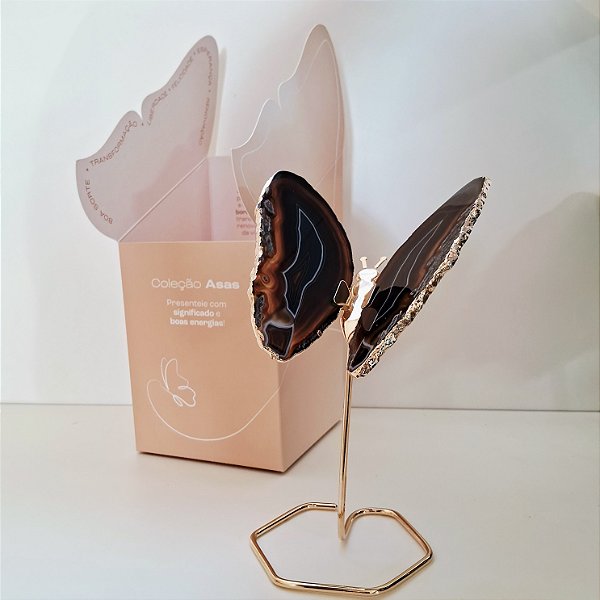 Borboleta Ágata Marrom - Base Dourada - Base de Ferro