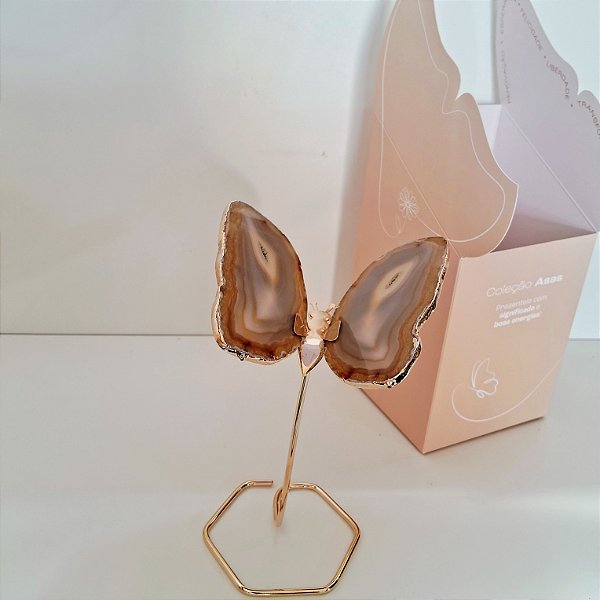 Borboleta Ágata Marrom - Base Dourada - Base de Ferro