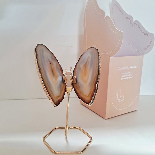 Borboleta Ágata Marrom - Base Dourada - Base de Ferro