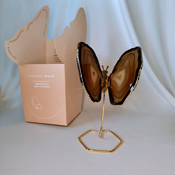Borboleta Ágata Marrom - Base Dourada - Base de Ferro