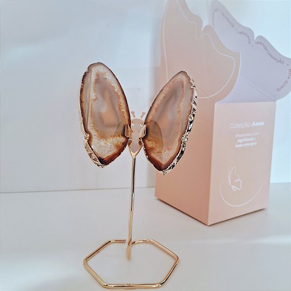 Borboleta Ágata Marrom - Base Dourada - Base de Ferro