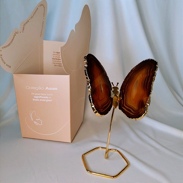 Borboleta Ágata Marrom - Base Dourada - Base de Ferro