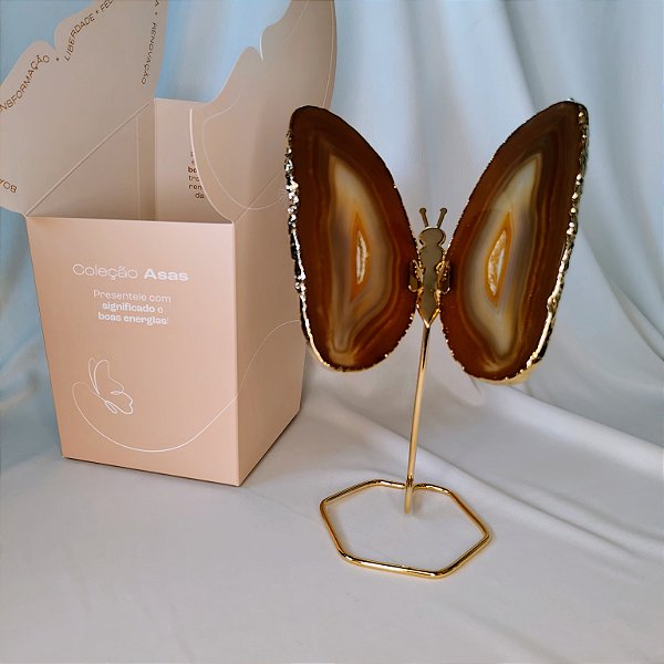 Borboleta Ágata Marrom - Base Dourada - Base de Ferro
