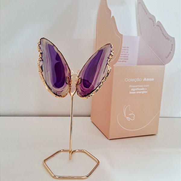 Borboleta Ágata Roxa - Borda Dourada - Base de Ferro