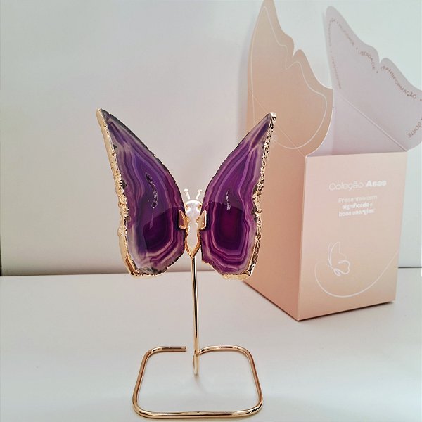 Borboleta Ágata Roxa - Borda Dourada - Base de Ferro