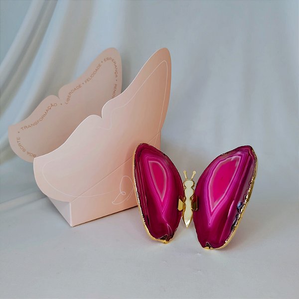 Borboleta Ágata Pink - Borda Dourada - Coleção Asas