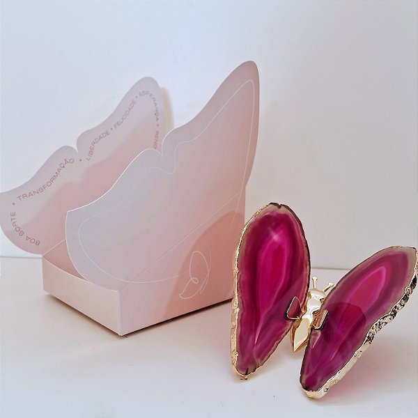 Borboleta Ágata Pink - Borda Dourada - Coleção Asas