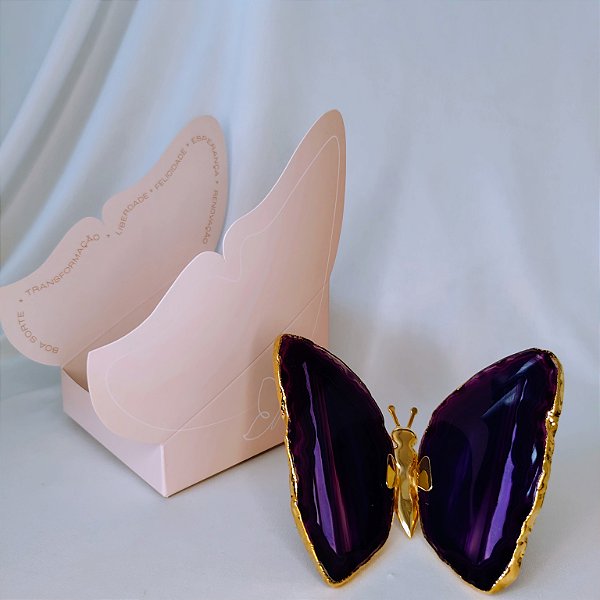 Borboleta Ágata Roxa - Borda Dourada - Coleção Asas