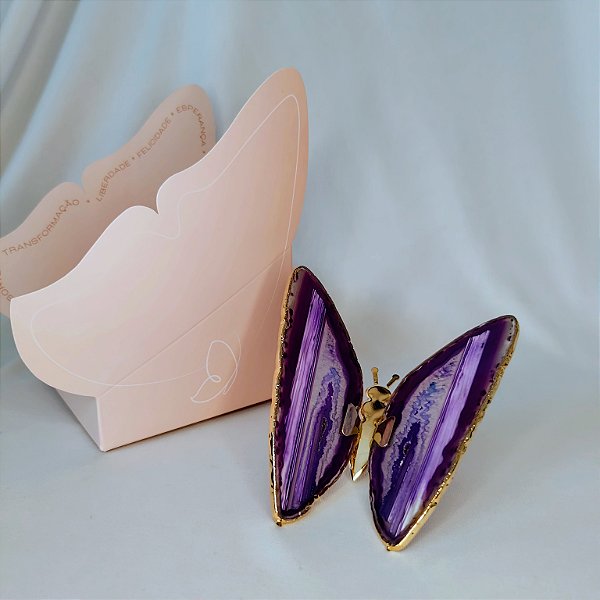 Borboleta Ágata Roxa - Borda Dourada - Coleção Asas