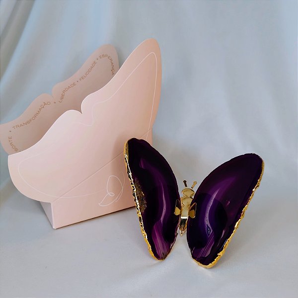 Borboleta Ágata Roxa - Borda Dourada - Coleção Asas