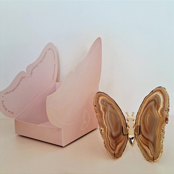 Borboleta Ágata Marrom - Borda Dourada - Coleção Asas