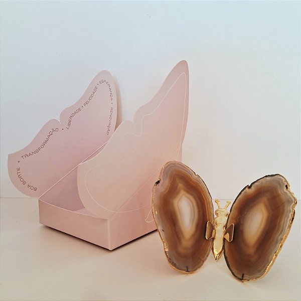 Borboleta Ágata Marrom - Borda Dourada - Coleção Asas