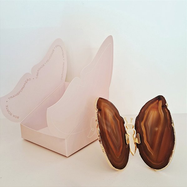 Borboleta Ágata Marrom - Borda Dourada - Coleção Asas