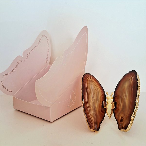 Borboleta Ágata Marrom - Borda Dourada - Coleção Asas