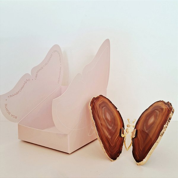 Borboleta Ágata Marrom - Borda Dourada - Coleção Asas