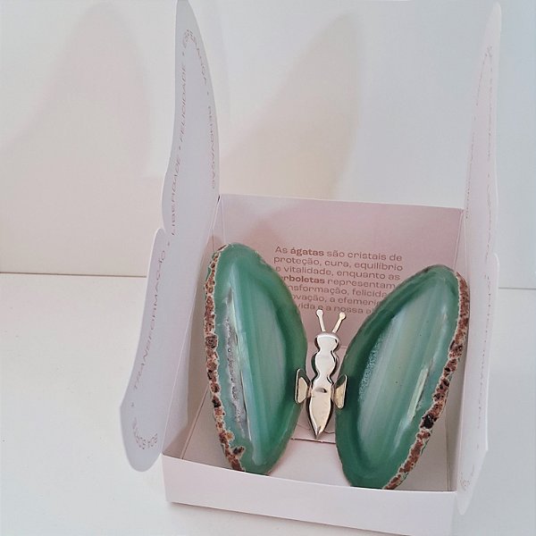 Borboleta Ágata Verde - Prata - Coleção Asas