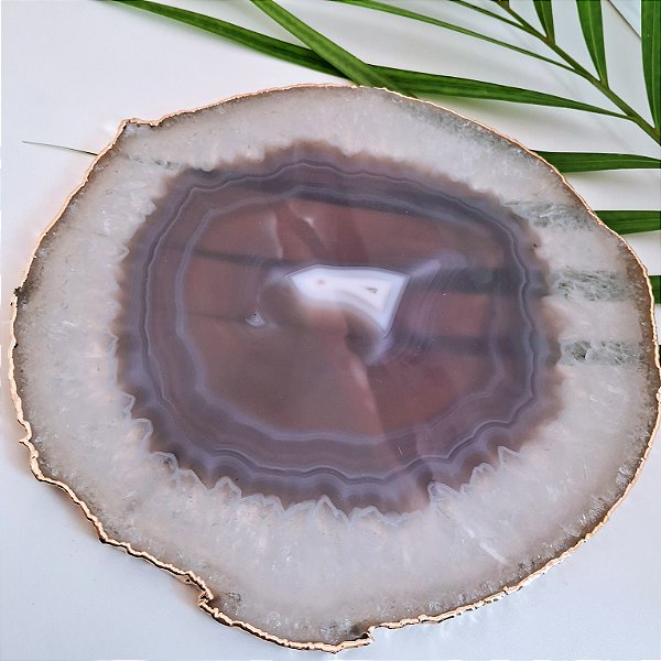 Chapa Ágata Cinza - Borda Dourada