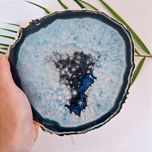Chapa Ágata Azul - Borda Dourada