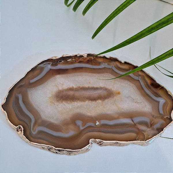 Chapa Ágata Marrom e Cinza - Borda Dourada