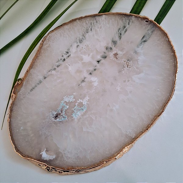 Chapa Quartzo Branco - Borda Dourada