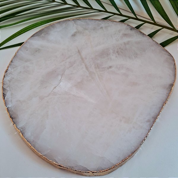 Chapa Quartzo Branco - Borda Dourada