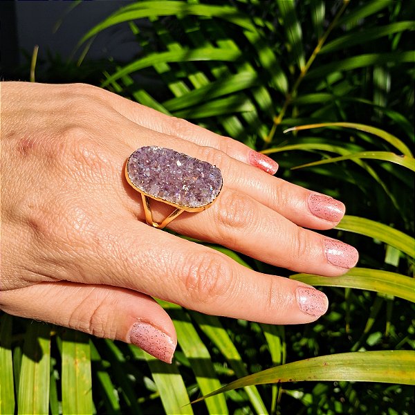 Anel Quartzo Titânio Tamanho 20 - Folheado a Ouro