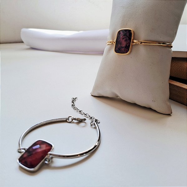 Pulseira Rodonita Facetada Quadrada