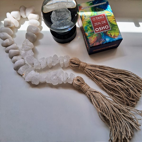 Colar de Mesa Quartzo Branco Misto - Bruto e Rolado