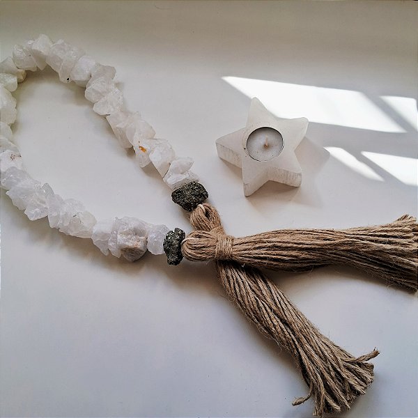 Colar de Mesa Quartzo Branco e Pirita Bruta