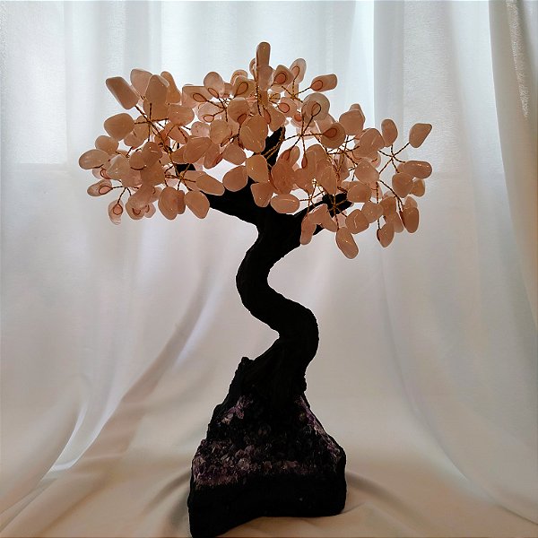 Árvore Quartzo Rosa - Base Ametista - 36 Galhos
