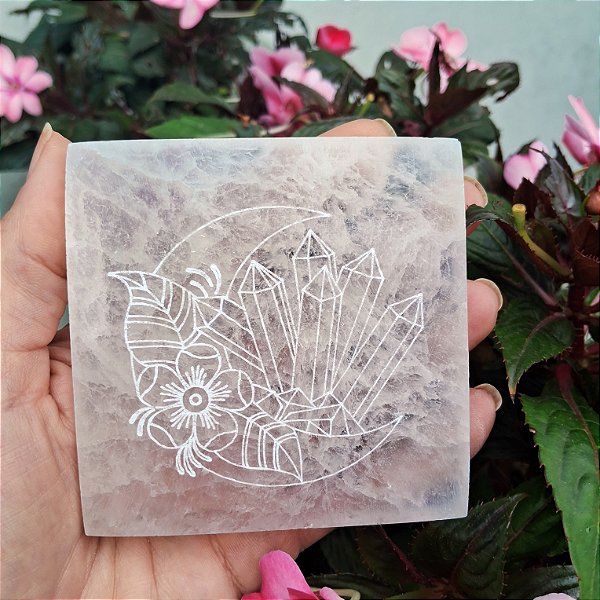 Placa de Selenita Branca Quadrada 8cm