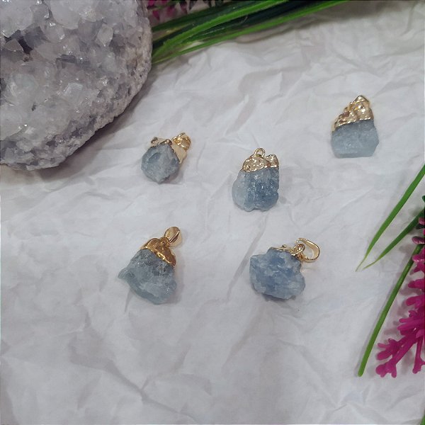 Pingente Água Marinha Bruto - Folheado a Ouro