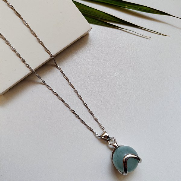 Colar Essência da Alma - Água Marinha - Ródio Branco