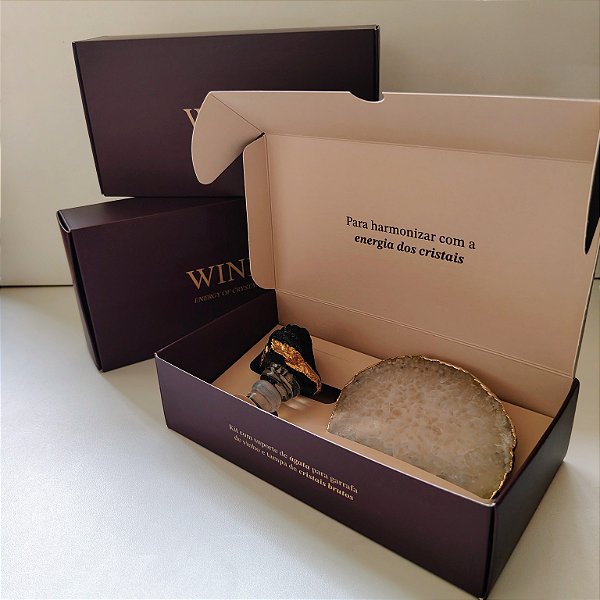 Kit Stopper Turmalina Negra com Suporte para Garrafa em Ágata