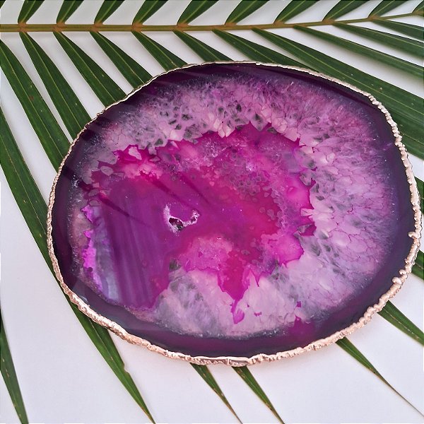 Chapa Ágata Pink - Borda Dourada