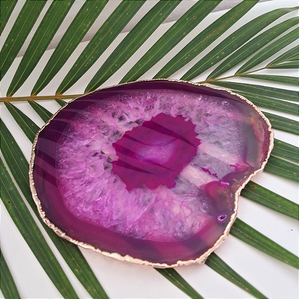 Chapa Ágata Pink - Borda Dourada