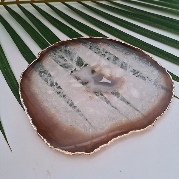 Chapa Ágata Marrom - Borda Dourada
